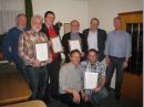 hinten v. l. n. r.: Toni Krohne (Schriftf&uuml;hrer), Christoph Venohr (40 Jahre Mitglied), Karl-Josef Cordes (25 Jahre Mitglied), Arnold Schulte (50 Jahre Mitglied), Reinhard Thiedemann (1. Vorsitzender), Ansgar Trinn (Kassierer), vorne: Patrick Bulle (neuer 2. Vorsitzender), Christian Hose (25 Jahre Mitglied)
